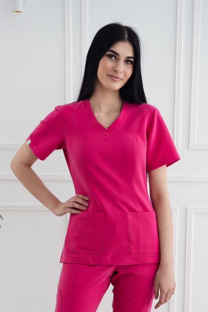Bluza Medyczna - Magenta Scrabme Front Pocket