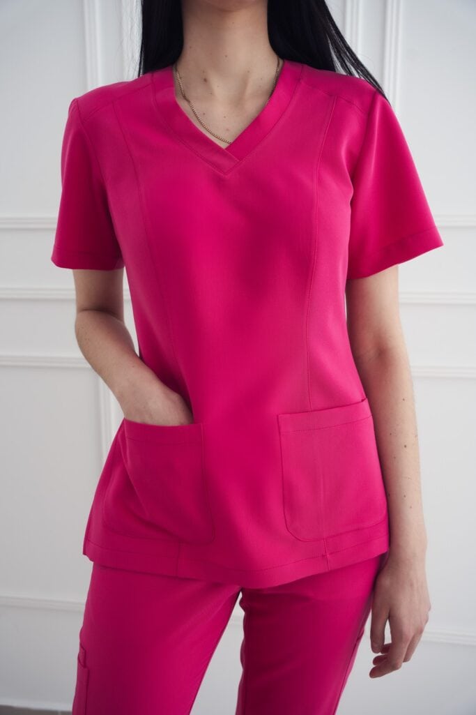 Bluza Medyczna - Magenta Scrabme Front Pocket