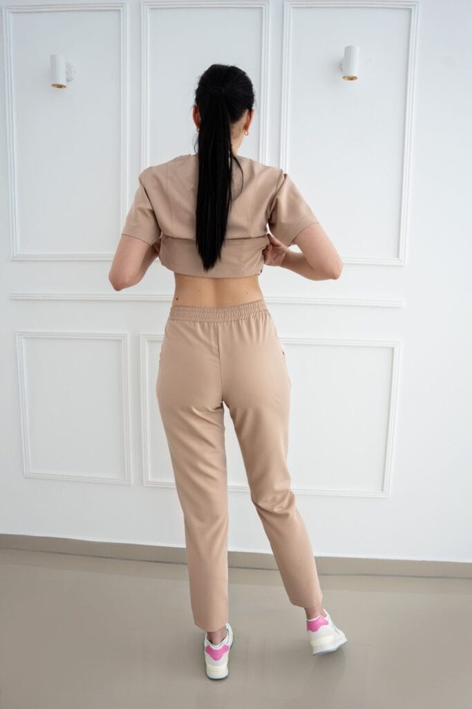 Spodnie Medyczne Proste - Cappuccino Scrabme