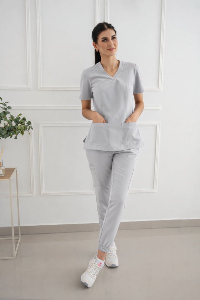 spodnie medyczne joggery silver grey